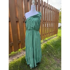 Ecowish Green White Pokla Dot Asymmetrical dress Size L